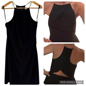 Laundry LBD Little Black Dress Gold Chain Halter Cut Out Midi Size 4